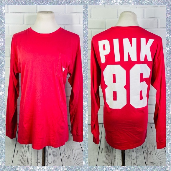 PINK Victoria's Secret Other - VS PINK Red & White PINK 86 Long Sleeve Sleep Shirt - M